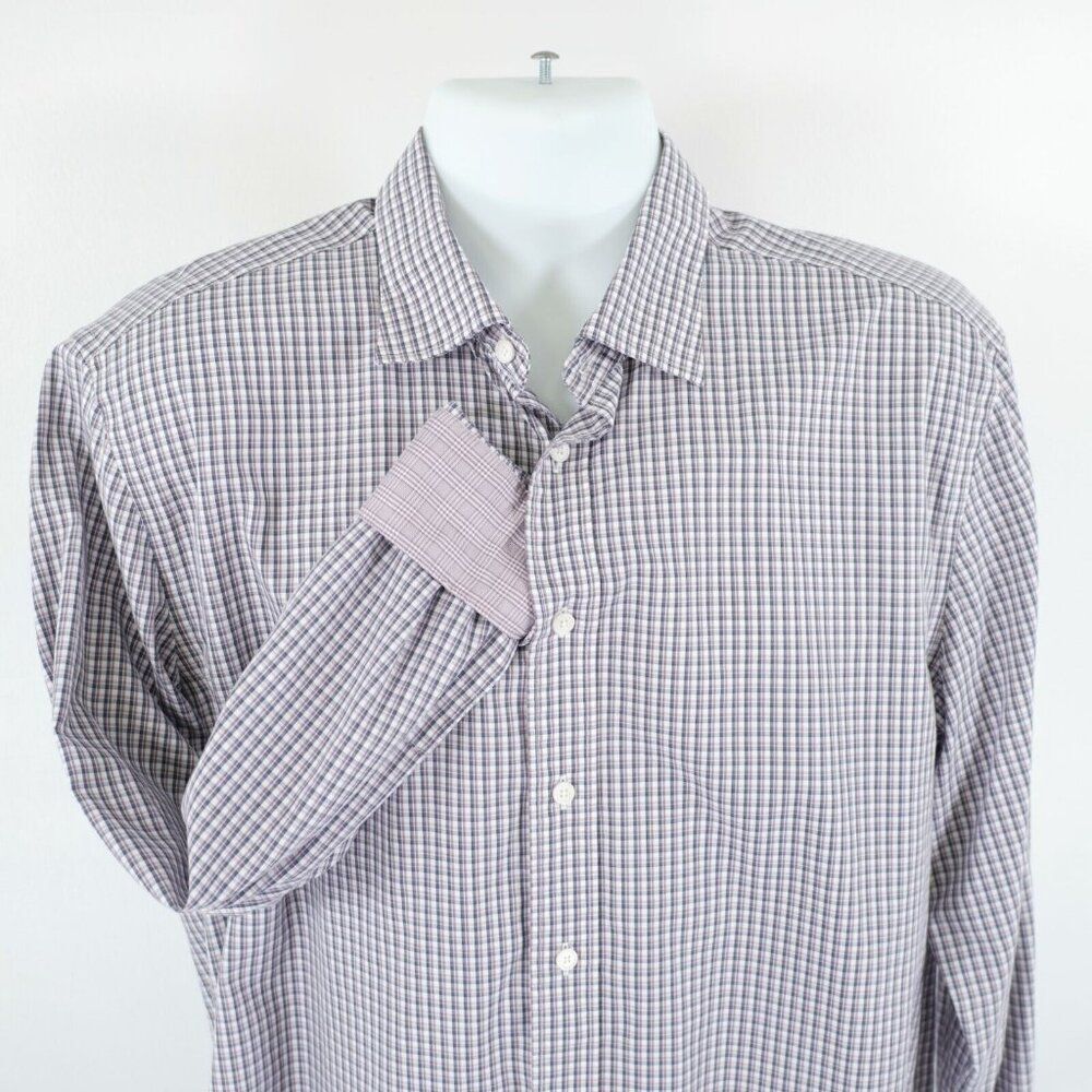 Jos A Bank Reserve Tailored Fit Large White Gray Pink Check‎ Flip Cuff Shirt